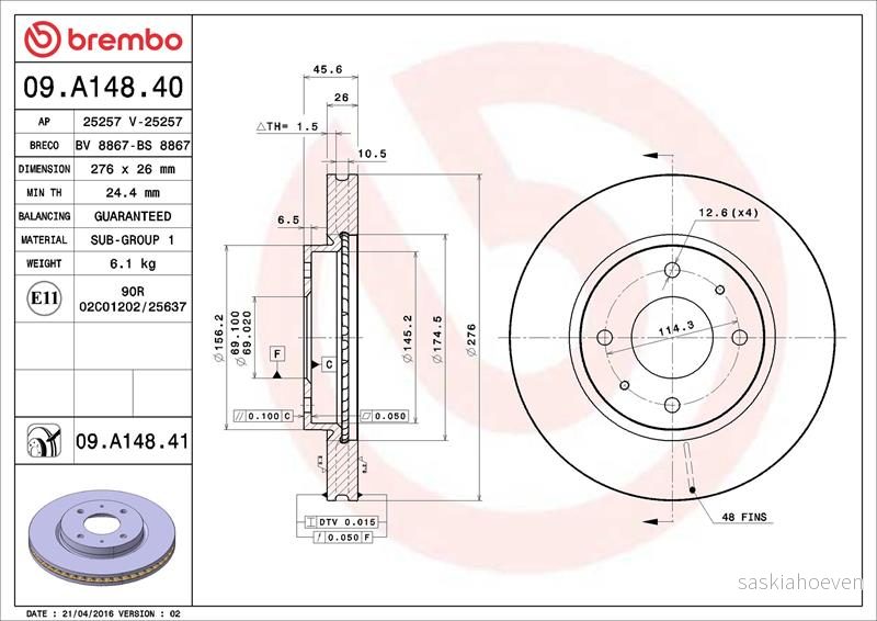 BRE 09.A148.41 Brzdový kotouč BREMBO PRIME - lakovaný 487867
