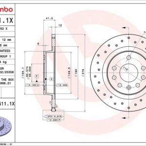 Brzdový kotouč BREMBO 08.9511.1X Brzdový kotouč BREMBO 08.9511.1X