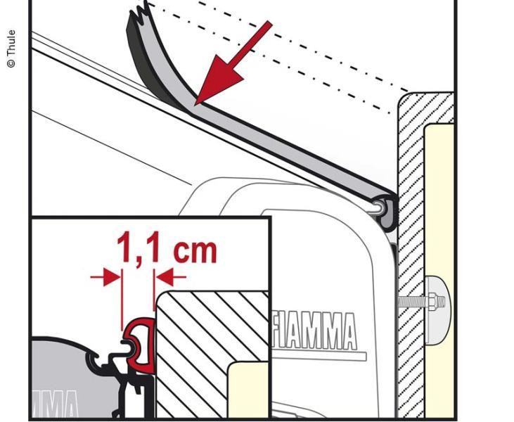 Těsnění mezery markýzy Fiamma Kit Rain Guard S délka 550 cm pryžový těsnicí profil proti zatékání deště na rovnou stěnu karavanu 306330