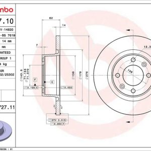 Brzdový kotouč BREMBO 08.8727.10 Brzdový kotouč BREMBO 08.8727.10