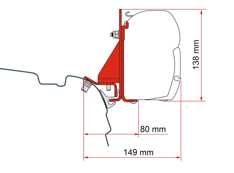 Adaptér montážní Fiamma pro markýzy F45 na VW T5 / T6 pro střešní žlábek Brandrup / Reimo Combi Rail, 2 ks (12 cm), černá barva 312261