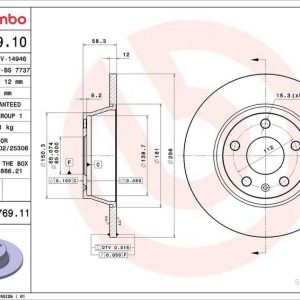 Brzdový kotouč BREMBO 08.9769.10 Brzdový kotouč BREMBO 08.9769.10