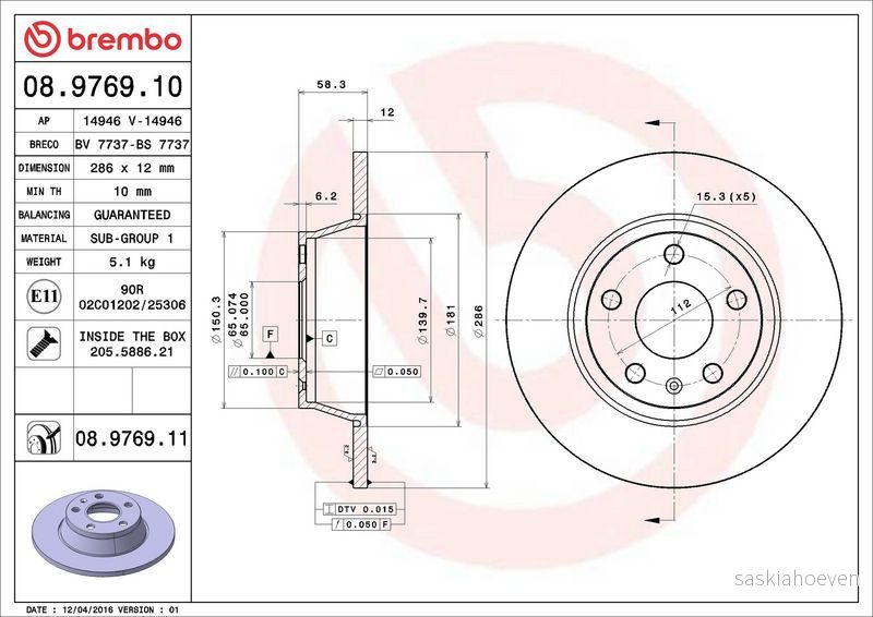 Brzdový kotouč BREMBO 08.9769.10