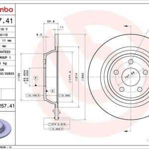 Brzdový kotouč BREMBO 08.N257.41 Brzdový kotouč BREMBO 08.N257.41