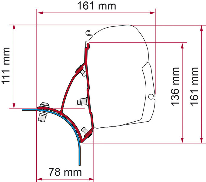 Adaptér pro markýzu Fiamma Kit VW T5/T6 Lift Roof Deep Black pravostranné řízení 313979