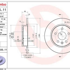 Brzdový kotouč BREMBO 08.D225.11 Brzdový kotouč BREMBO 08.D225.11