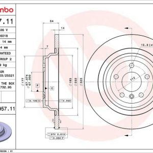 Brzdový kotouč BREMBO 08.A957.11 Brzdový kotouč BREMBO 08.A957.11