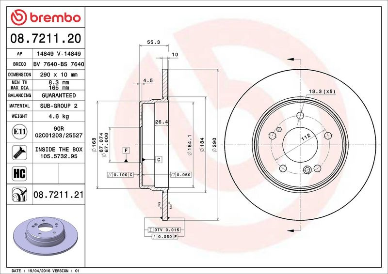 Brzdový kotouč BREMBO 08.7211.21