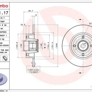 Brzdový kotouč BREMBO 08.A141.17 Brzdový kotouč BREMBO 08.A141.17