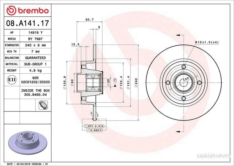 Brzdový kotouč BREMBO 08.A141.17