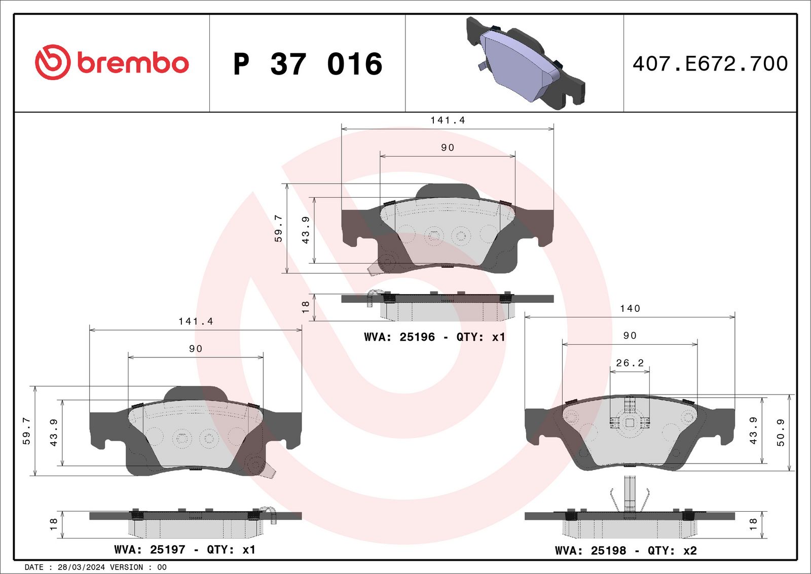 BRE P37 016 Sada brzdových destiček BREMBO PRIME 484113
