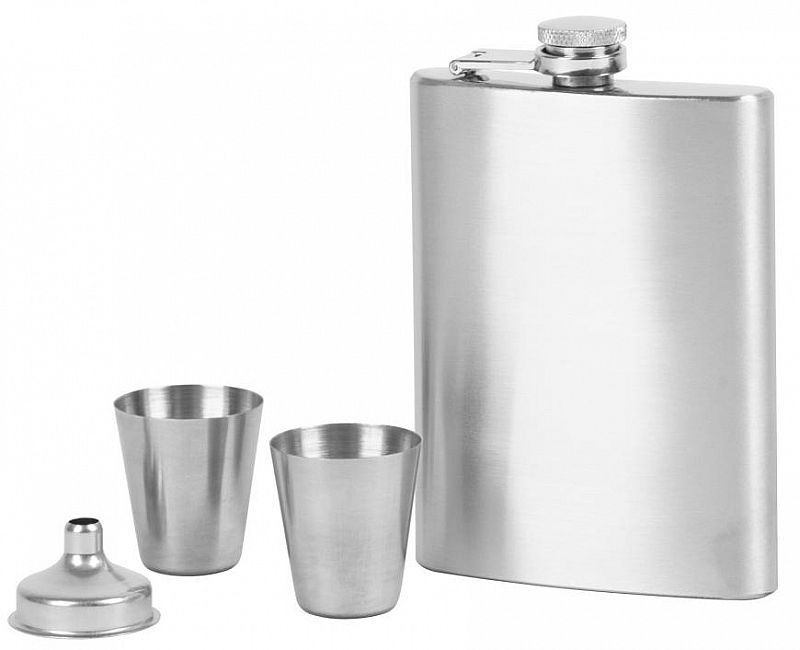 Placatka nerezová s pohárky a nálevkou, objem 235ml, dárkové balení 300525